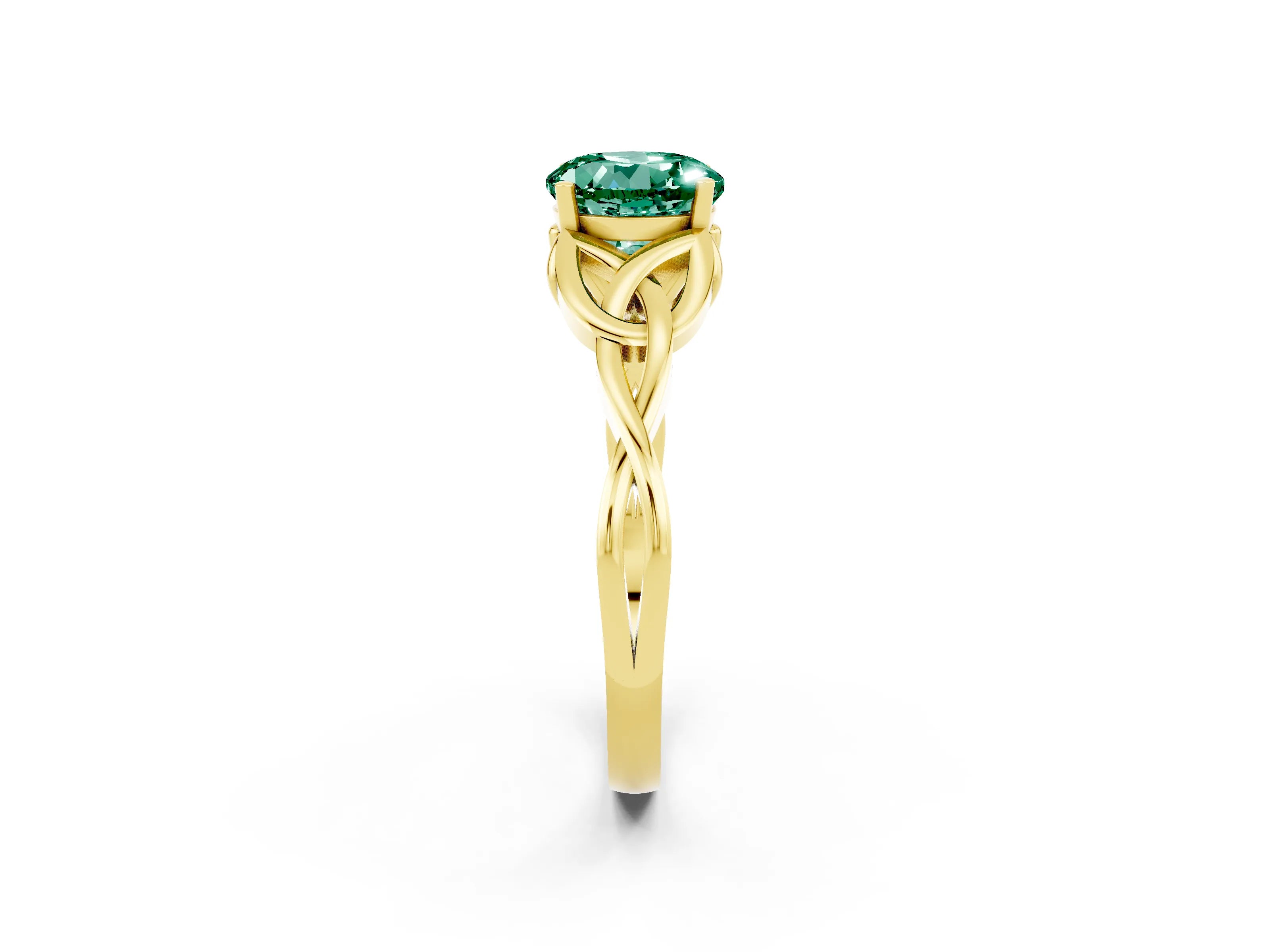 Yellow gold Round Cut Green Sapphire Solitaire Celtic Knot Ring with Four-Prong Setting_14