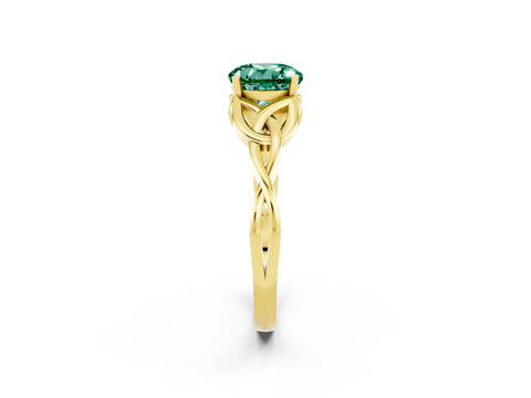Yellow gold Round Cut Green Sapphire Solitaire Celtic Knot Ring with Four-Prong Setting_14