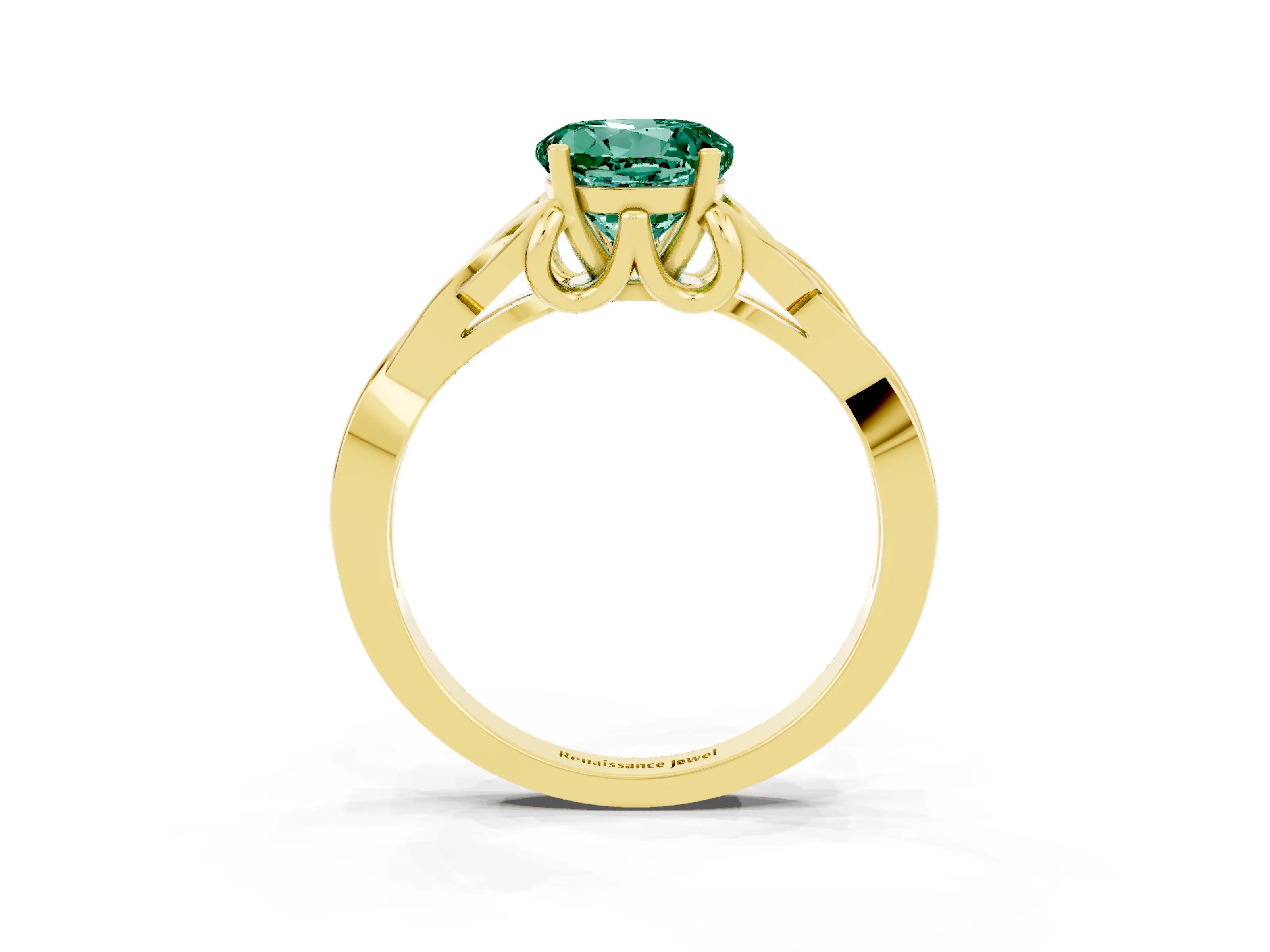 Yellow gold Round Cut Green Sapphire Solitaire Celtic Knot Ring with Four-Prong Setting_15