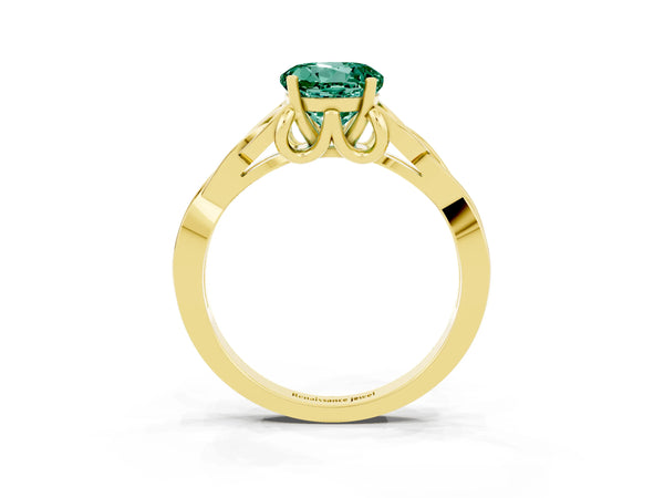 Yellow gold Round Cut Green Sapphire Solitaire Celtic Knot Ring with Four-Prong Setting