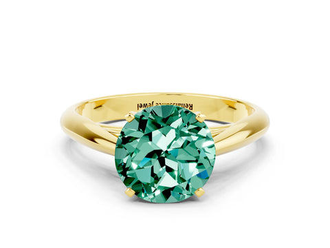 Yellow gold Round Cut Green Sapphire Solitaire Engagement Ring with Cathedral Setting and Four-Prong Mount_12