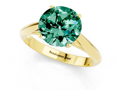 Yellow gold Round Cut Green Sapphire Solitaire Engagement Ring with Cathedral Setting and Four-Prong Mount_13
