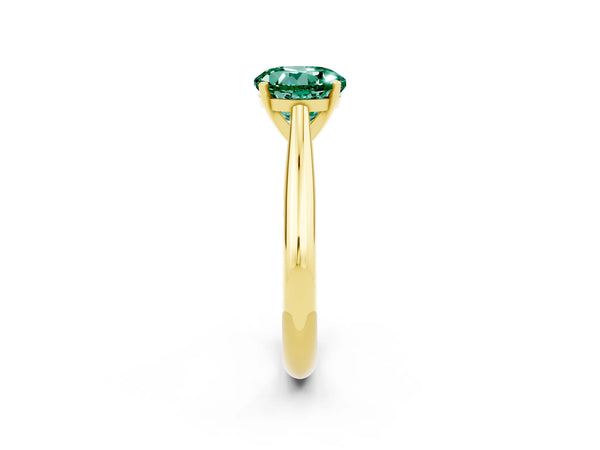 Yellow gold Round Cut Green Sapphire Solitaire Engagement Ring with Cathedral Setting and Four-Prong Mount