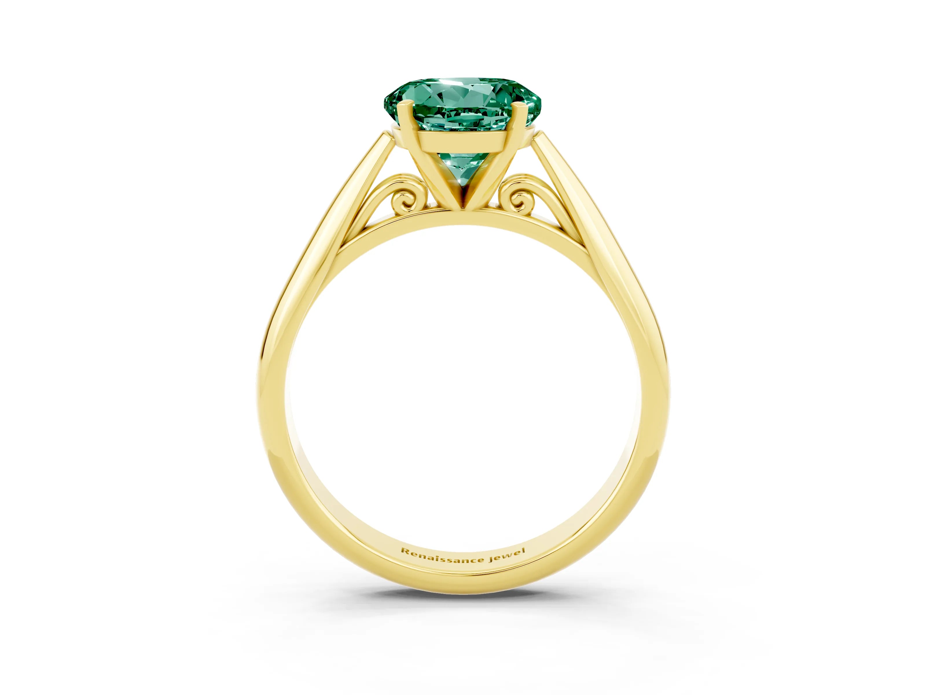 Yellow gold Round Cut Green Sapphire Solitaire Engagement Ring with Cathedral Setting and Four-Prong Mount_15