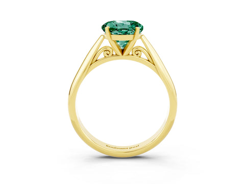Yellow gold Round Cut Green Sapphire Solitaire Engagement Ring with Cathedral Setting and Four-Prong Mount_15