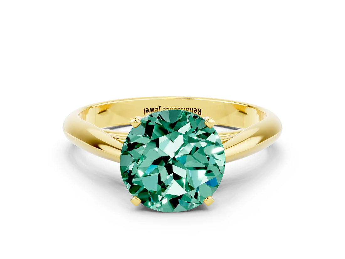 Yellow gold Round Cut Green Sapphire Solitaire Engagement Ring with Cathedral Setting and Four-Prong Mount_30