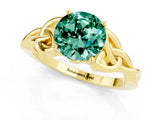 Yellow gold Round Cut Green Sapphire Solitaire Engagement Ring with Celtic Knot Band and Four-Prong Setting_1