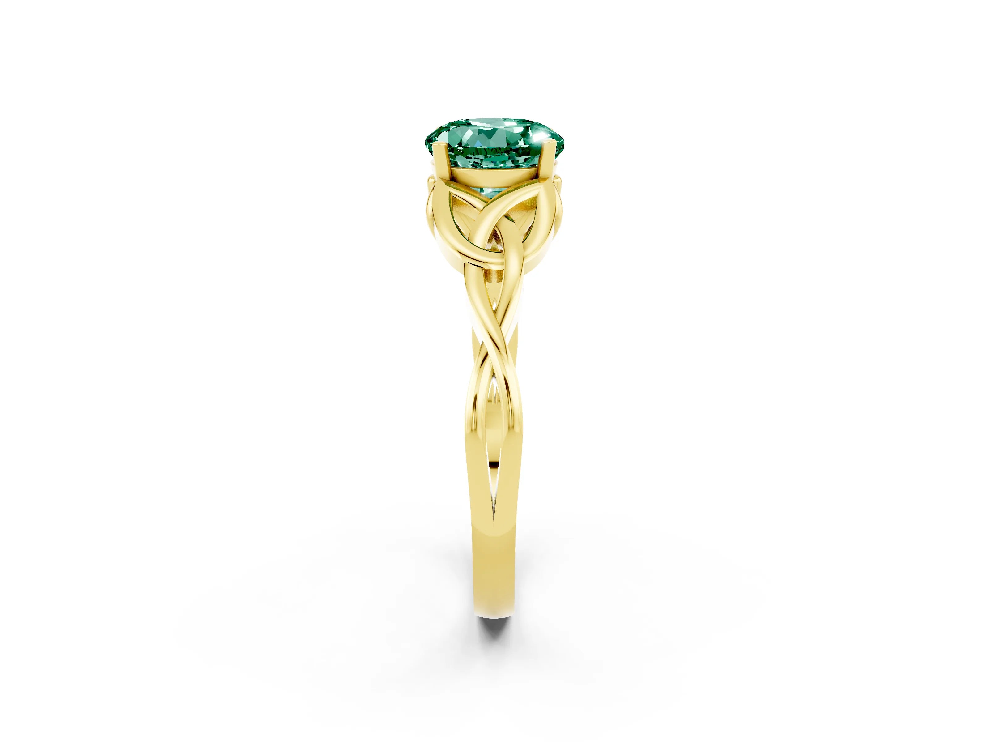 Yellow gold Round Cut Green Sapphire Solitaire Engagement Ring with Celtic Knot Band and Four-Prong Setting_2