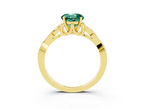 Yellow gold Round Cut Green Sapphire Solitaire Engagement Ring with Celtic Knot Band and Four-Prong Setting_3