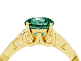 Yellow gold Round Cut Green Sapphire Solitaire Engagement Ring with Celtic Knot Band and Four-Prong Setting_4