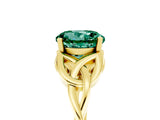 Yellow gold Round Cut Green Sapphire Solitaire Engagement Ring with Celtic Knot Band and Four-Prong Setting_5
