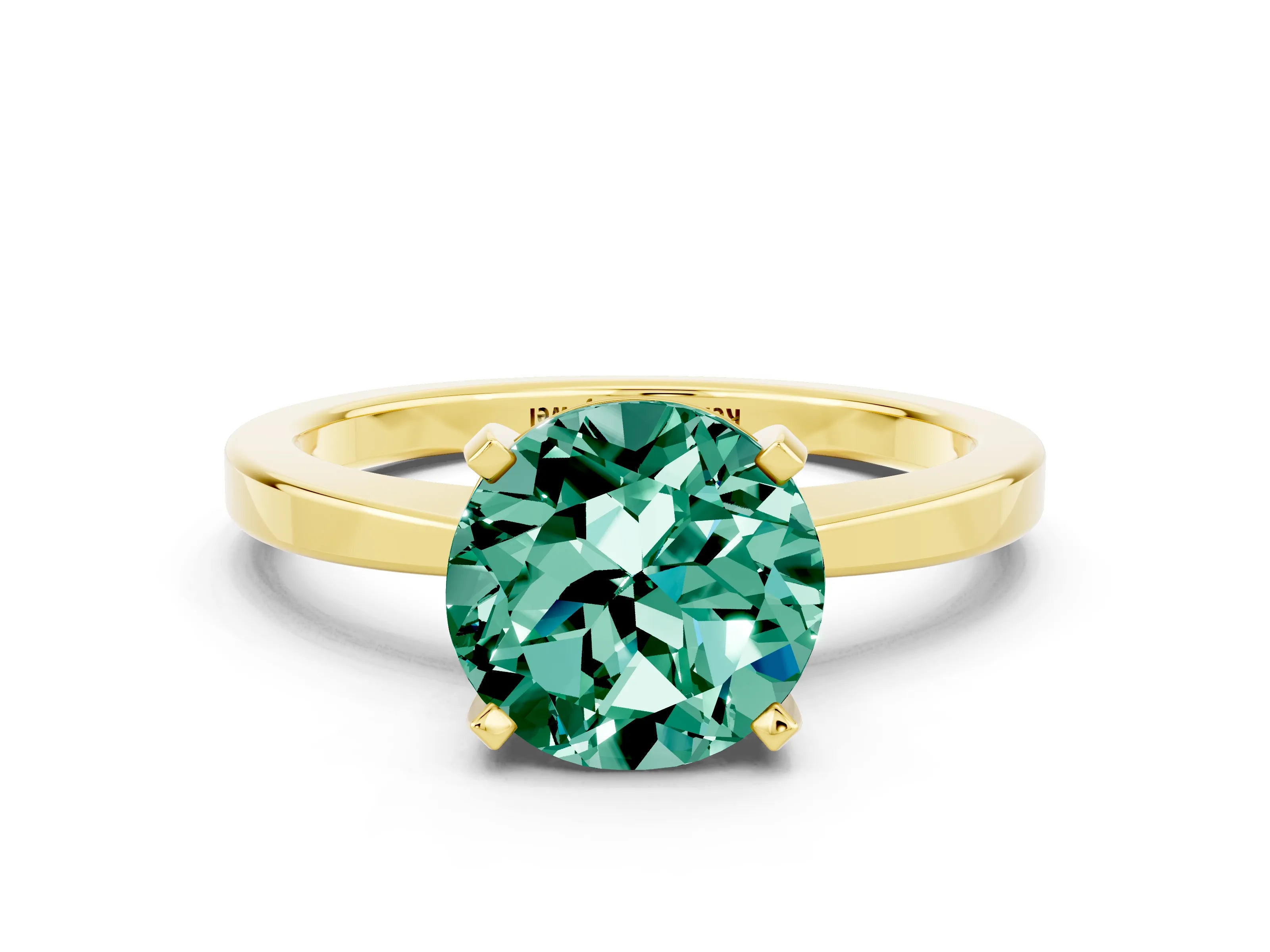 Yellow gold Round Cut Green Sapphire Solitaire Engagement Ring with Classic Band and Four-Prong Setting_24