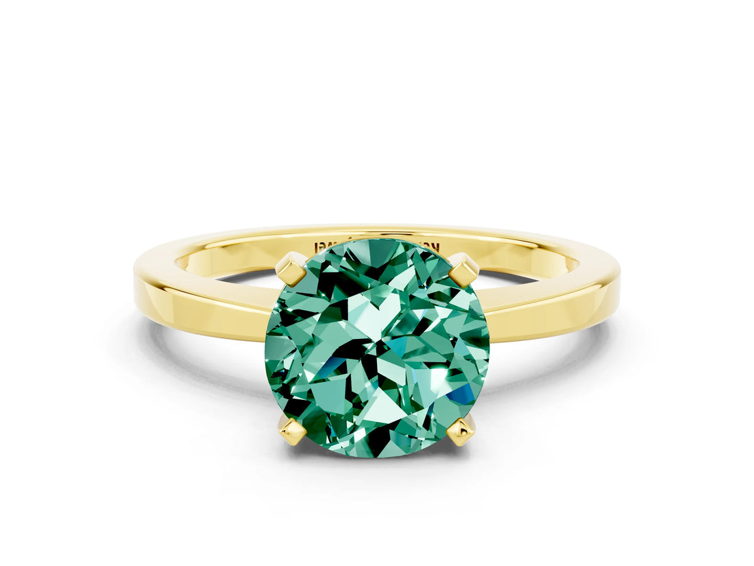 Yellow gold Round Cut Green Sapphire Solitaire Engagement Ring with Classic Band and Four-Prong Setting_24