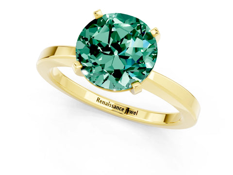 Yellow gold Round Cut Green Sapphire Solitaire Engagement Ring with Classic Band and Four-Prong Setting_25