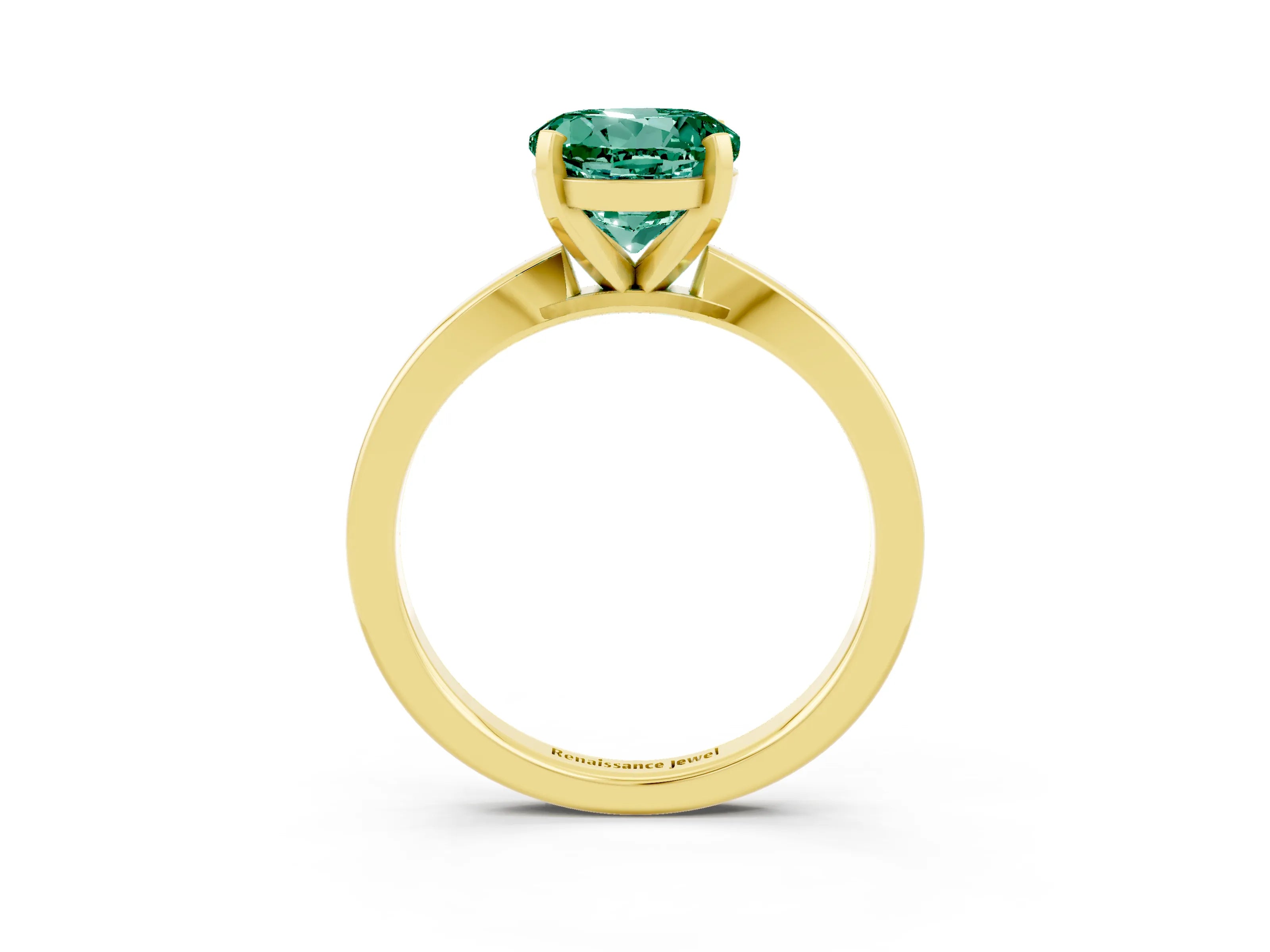 Yellow gold Round Cut Green Sapphire Solitaire Engagement Ring with Classic Band and Four-Prong Setting_27
