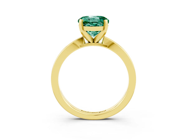 Yellow gold Round Cut Green Sapphire Solitaire Engagement Ring with Classic Band and Four-Prong Setting