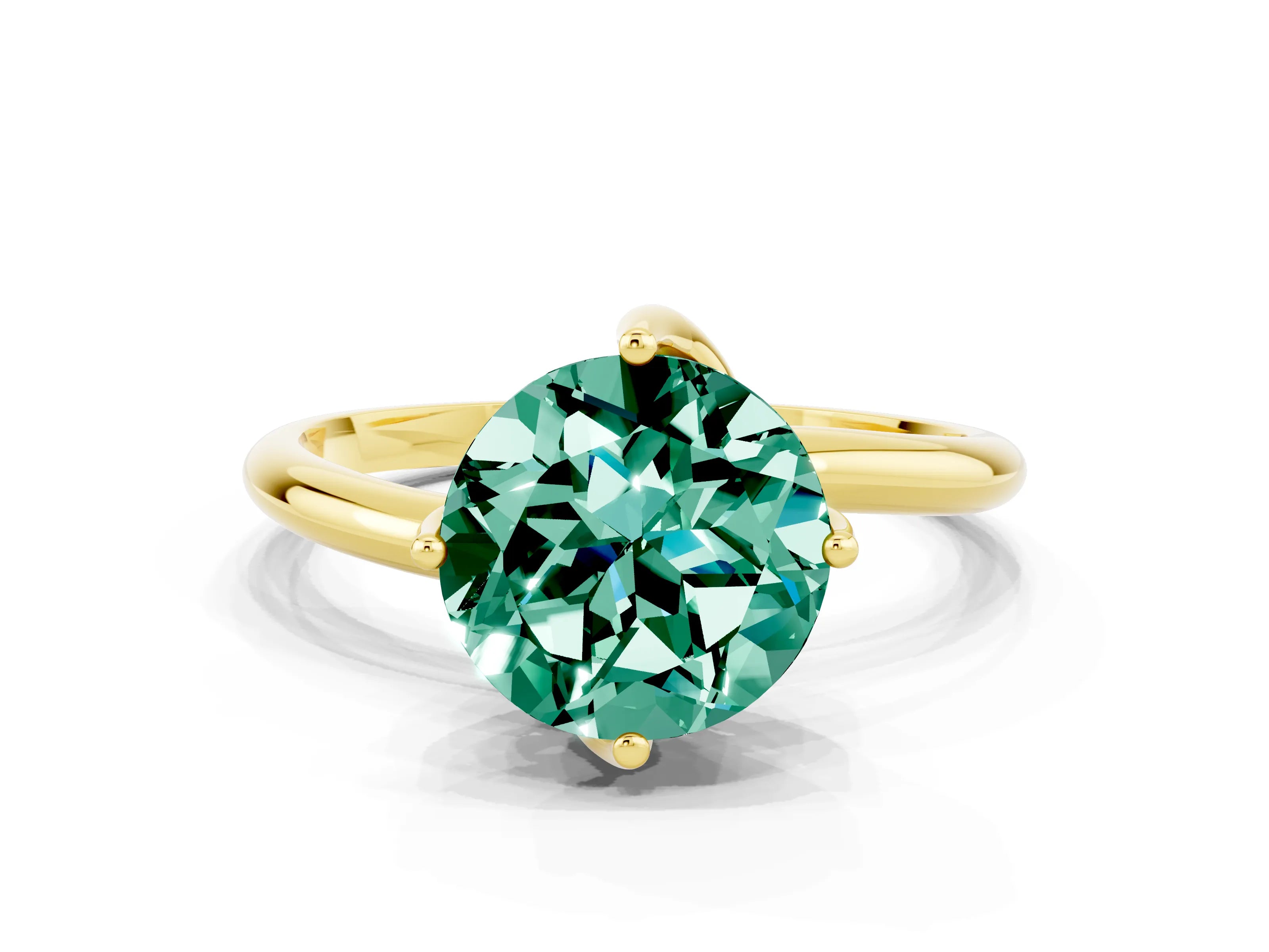 Yellow gold Round Cut Green Sapphire Solitaire Engagement Ring with Four-Prong Setting and Classic Band_12