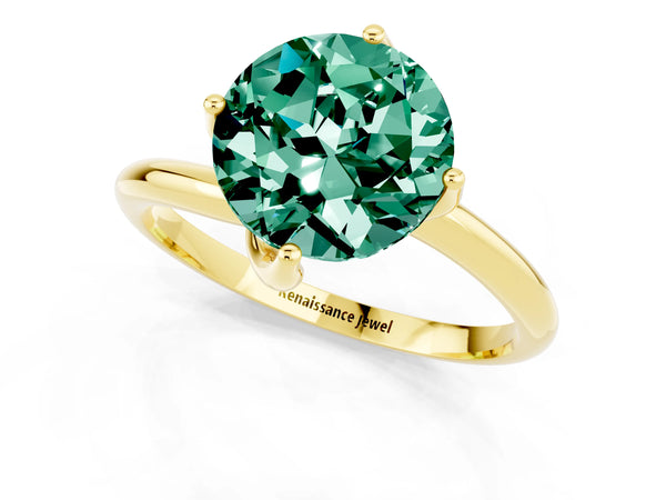 Yellow gold Round Cut Green Sapphire Solitaire Engagement Ring with Four-Prong Setting and Classic Band