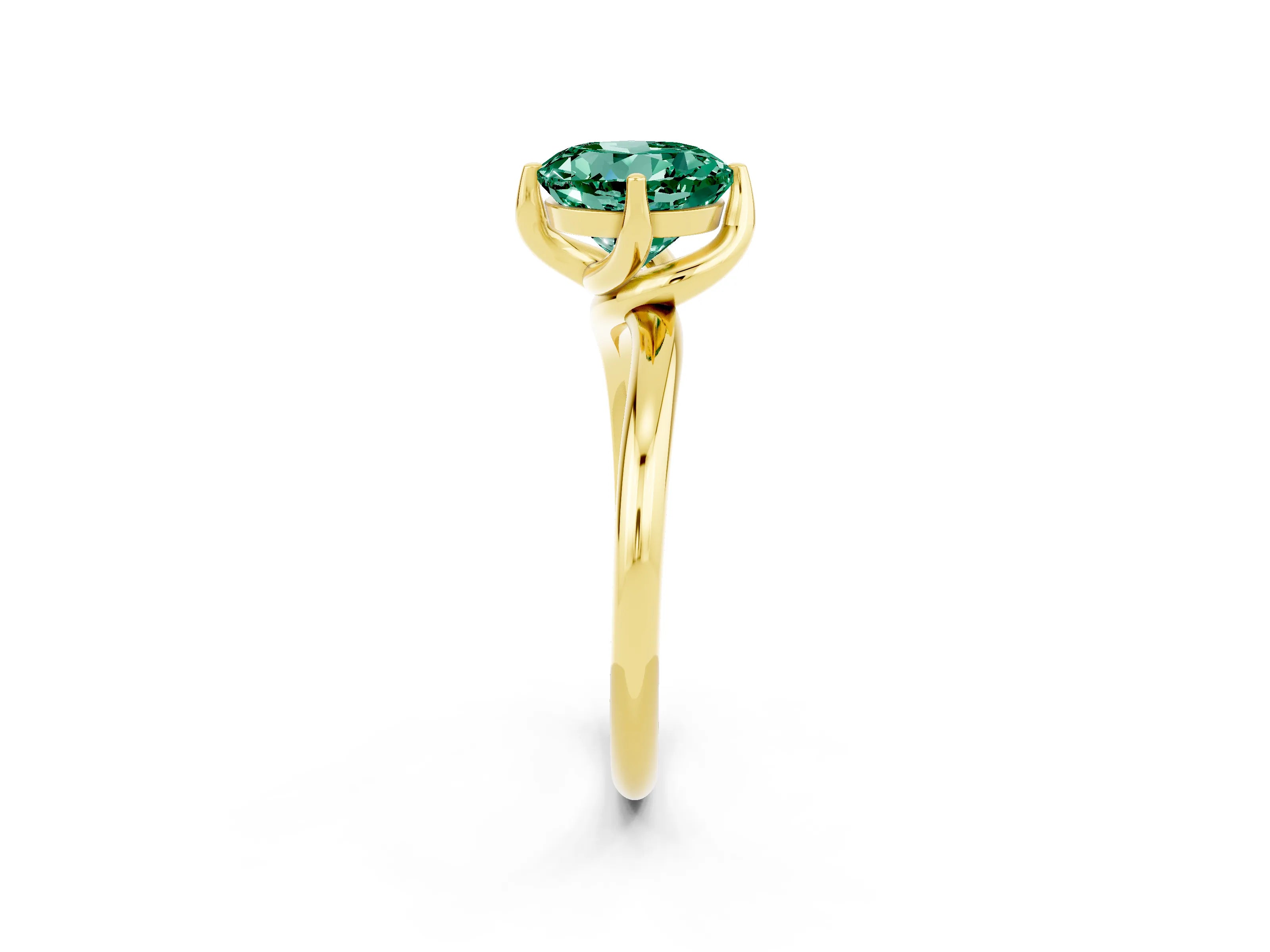 Yellow gold Round Cut Green Sapphire Solitaire Engagement Ring with Four-Prong Setting and Classic Band_14