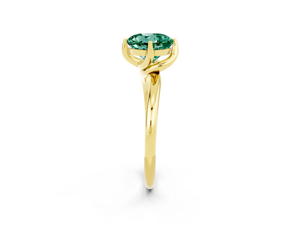 Yellow gold Round Cut Green Sapphire Solitaire Engagement Ring with Four-Prong Setting and Classic Band