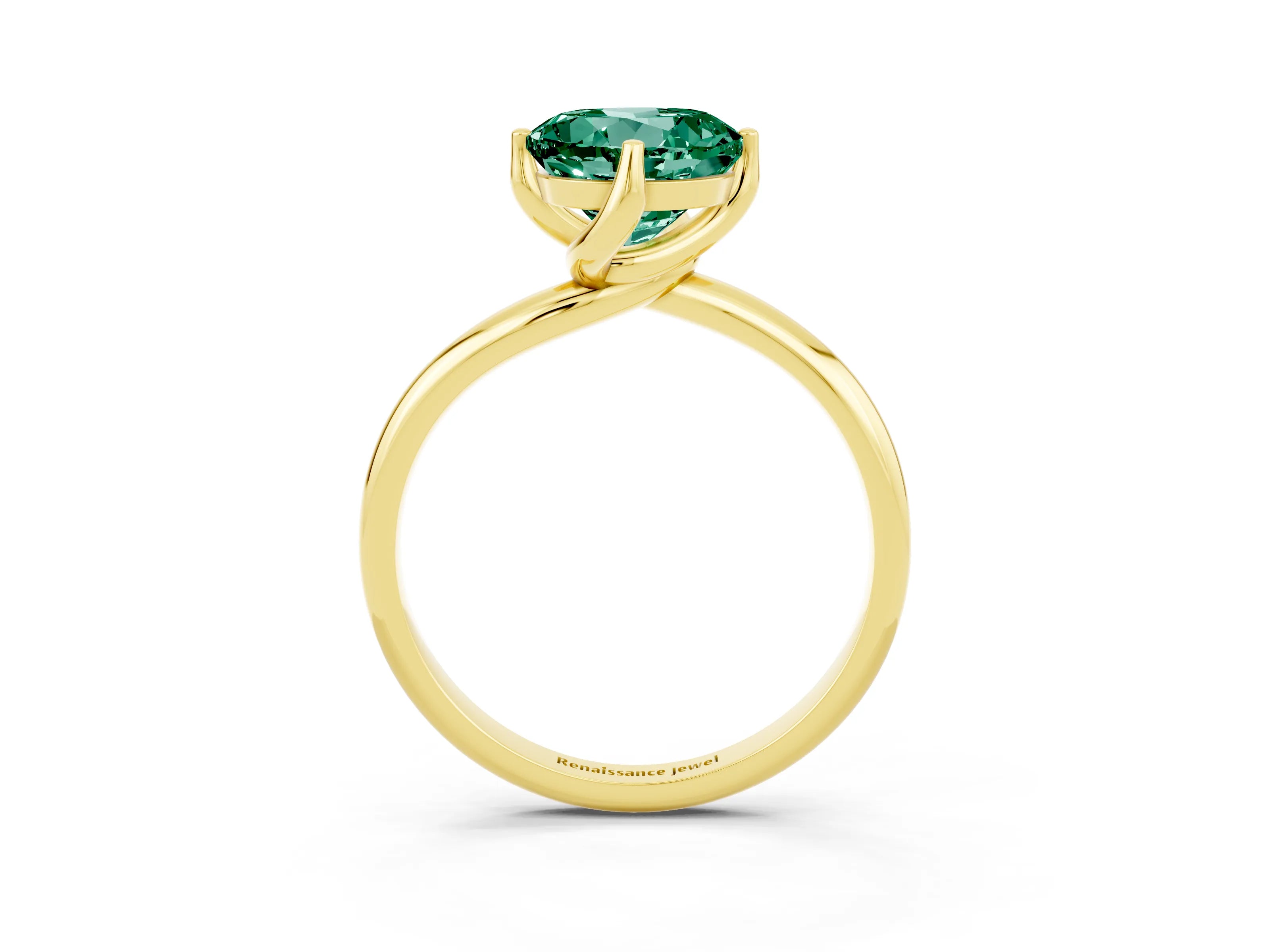 Yellow gold Round Cut Green Sapphire Solitaire Engagement Ring with Four-Prong Setting and Classic Band_15