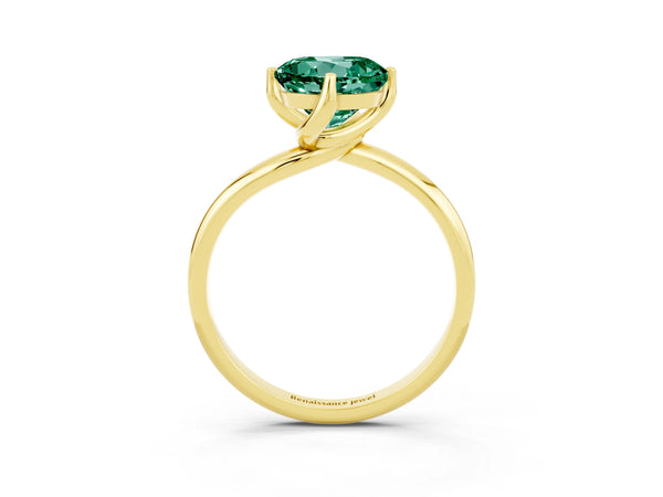 Yellow gold Round Cut Green Sapphire Solitaire Engagement Ring with Four-Prong Setting and Classic Band