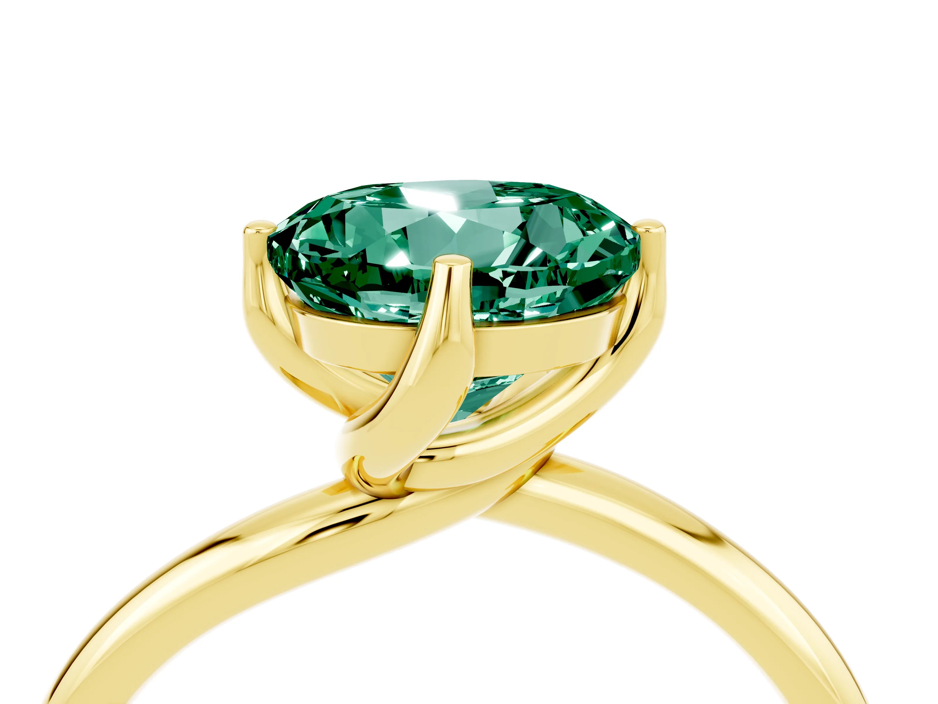 Yellow gold Round Cut Green Sapphire Solitaire Engagement Ring with Four-Prong Setting and Classic Band_16