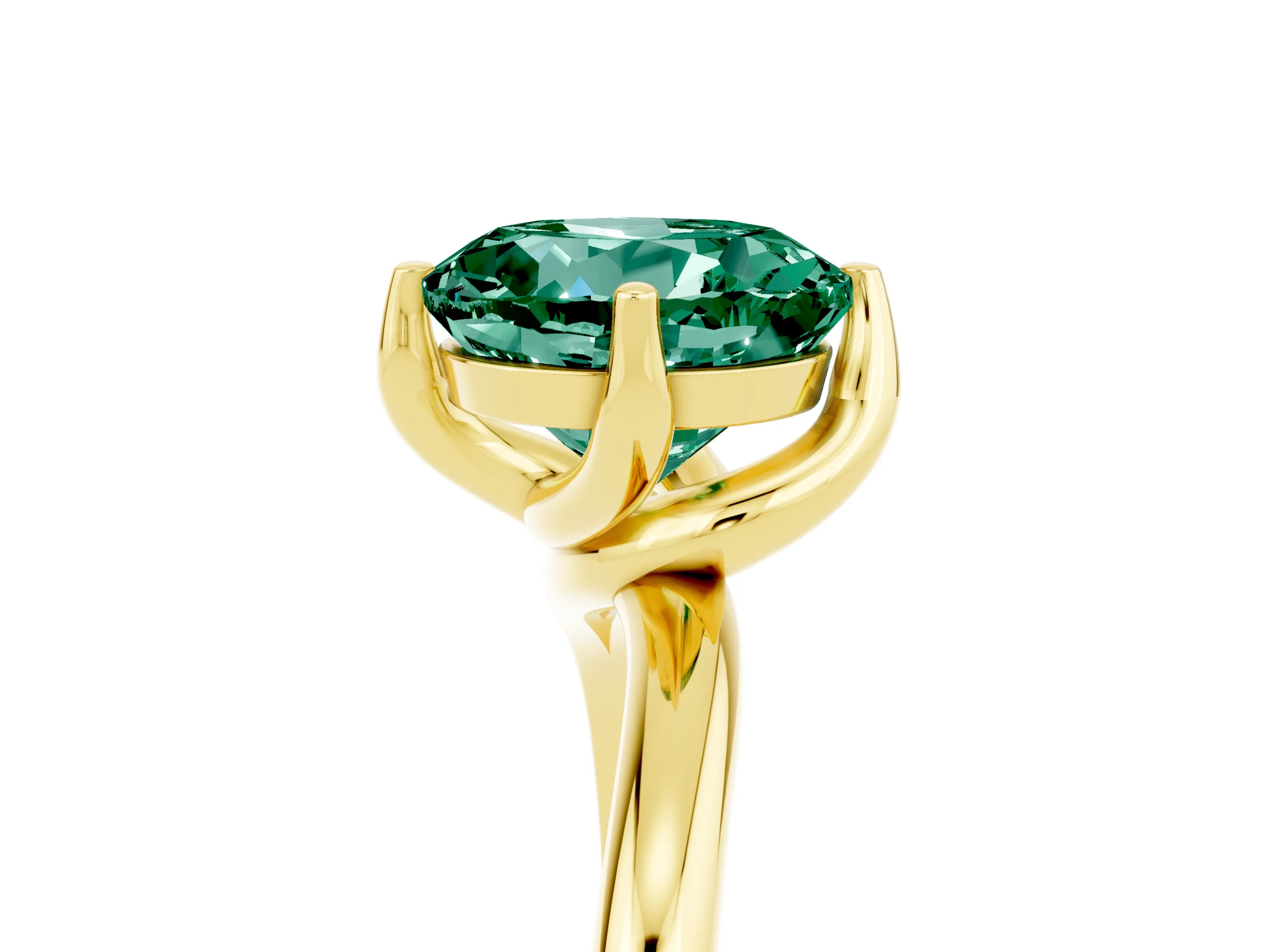 Yellow gold Round Cut Green Sapphire Solitaire Engagement Ring with Four-Prong Setting and Classic Band_17