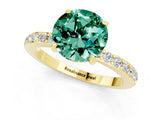 Yellow gold Round Cut Green Sapphire Solitaire Engagement Ring with Pavé Band and Four-Prong Setting_1