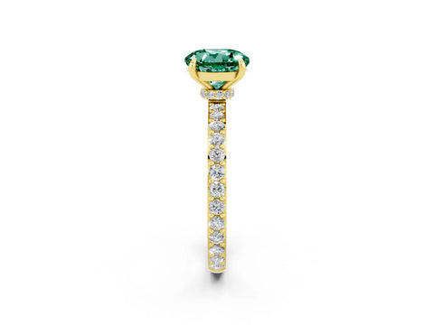Yellow gold Round Cut Green Sapphire Solitaire Engagement Ring with Pavé Band and Four-Prong Setting_2