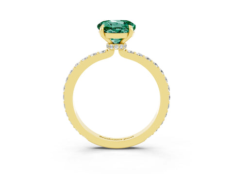 Yellow gold Round Cut Green Sapphire Solitaire Engagement Ring with Pavé Band and Four-Prong Setting_3