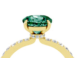 Yellow gold Round Cut Green Sapphire Solitaire Engagement Ring with Pavé Band and Four-Prong Setting_4
