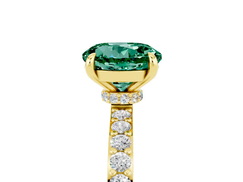 Yellow gold Round Cut Green Sapphire Solitaire Engagement Ring with Pavé Band and Four-Prong Setting_5