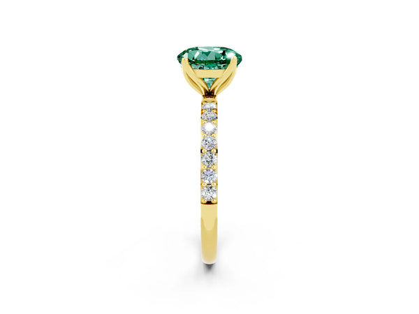 Yellow gold Round Cut Green Sapphire Solitaire Engagement Ring with Round  Pavé Band and Prong Setting