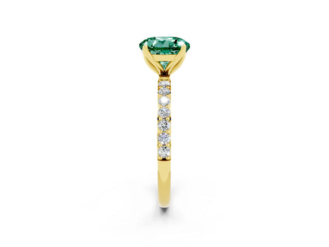 Yellow gold Round Cut Green Sapphire Solitaire Engagement Ring with Pavé Band and Prong Setting_2