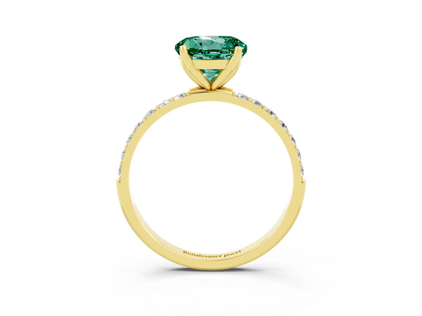Yellow gold Round Cut Green Sapphire Solitaire Engagement Ring with Round  Pavé Band and Prong Setting