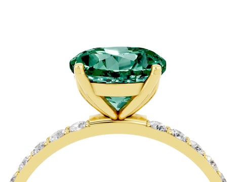 Yellow gold Round Cut Green Sapphire Solitaire Engagement Ring with Pavé Band and Prong Setting_4