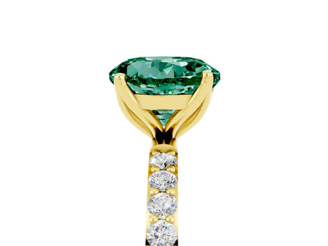 Yellow gold Round Cut Green Sapphire Solitaire Engagement Ring with Pavé Band and Prong Setting_5