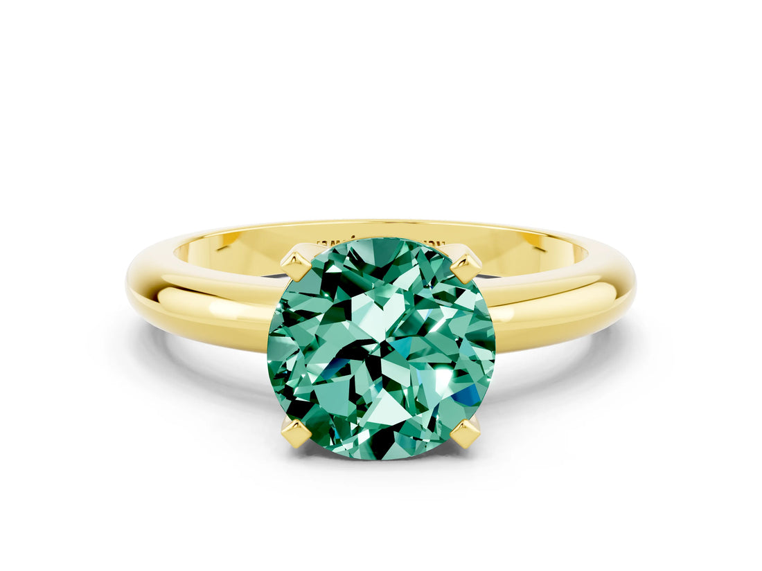 Yellow gold Round Cut Green Sapphire Solitaire Engagement Ring with Round Band and Four-Prong Setting
