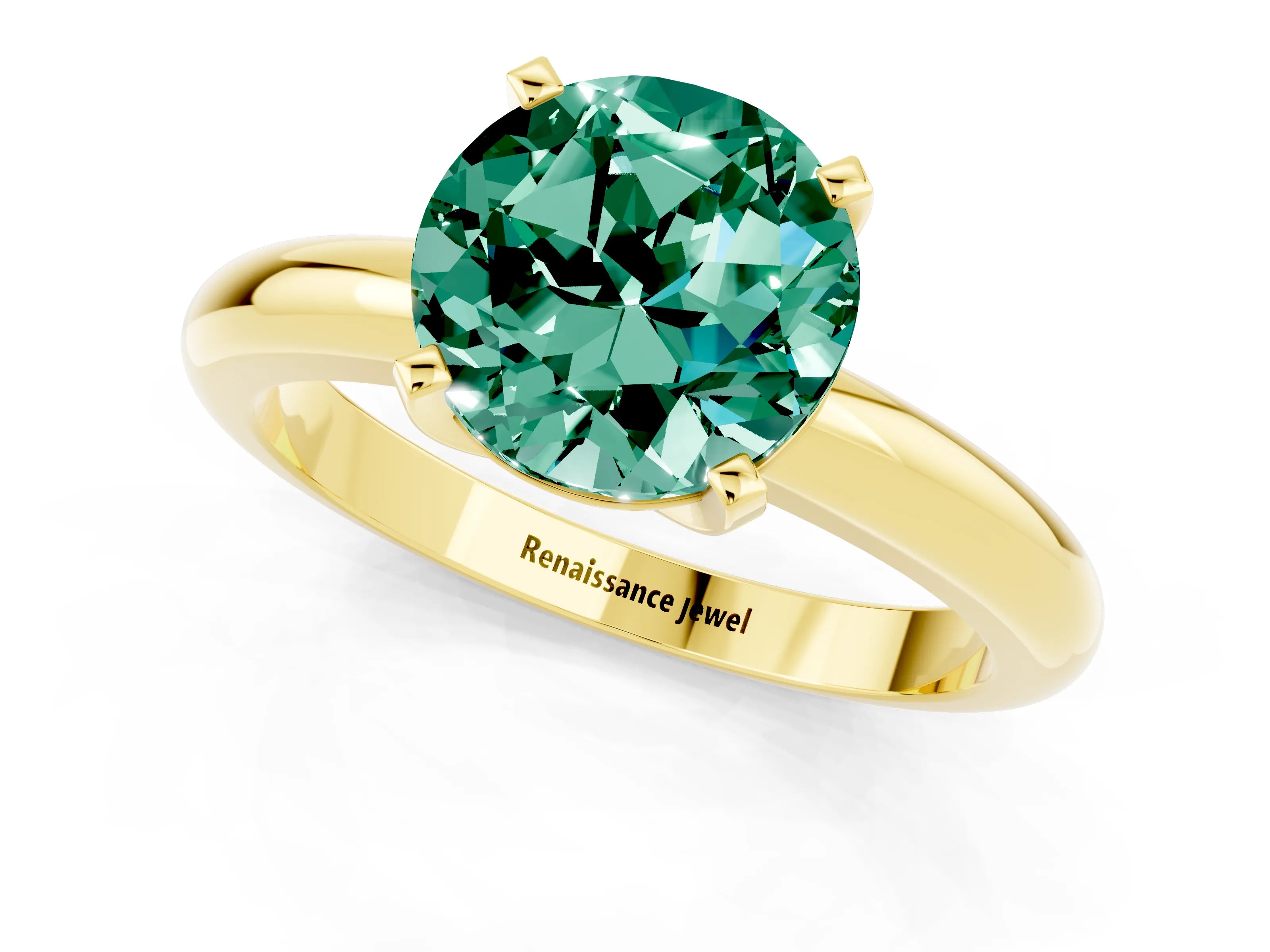 Yellow gold Round Cut Green Sapphire Solitaire Engagement Ring with Round Band and Four-Prong Setting_1