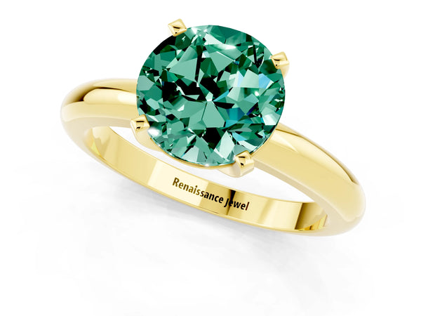 Yellow gold Round Cut Green Sapphire Solitaire Engagement Ring with Round Band and Four-Prong Setting