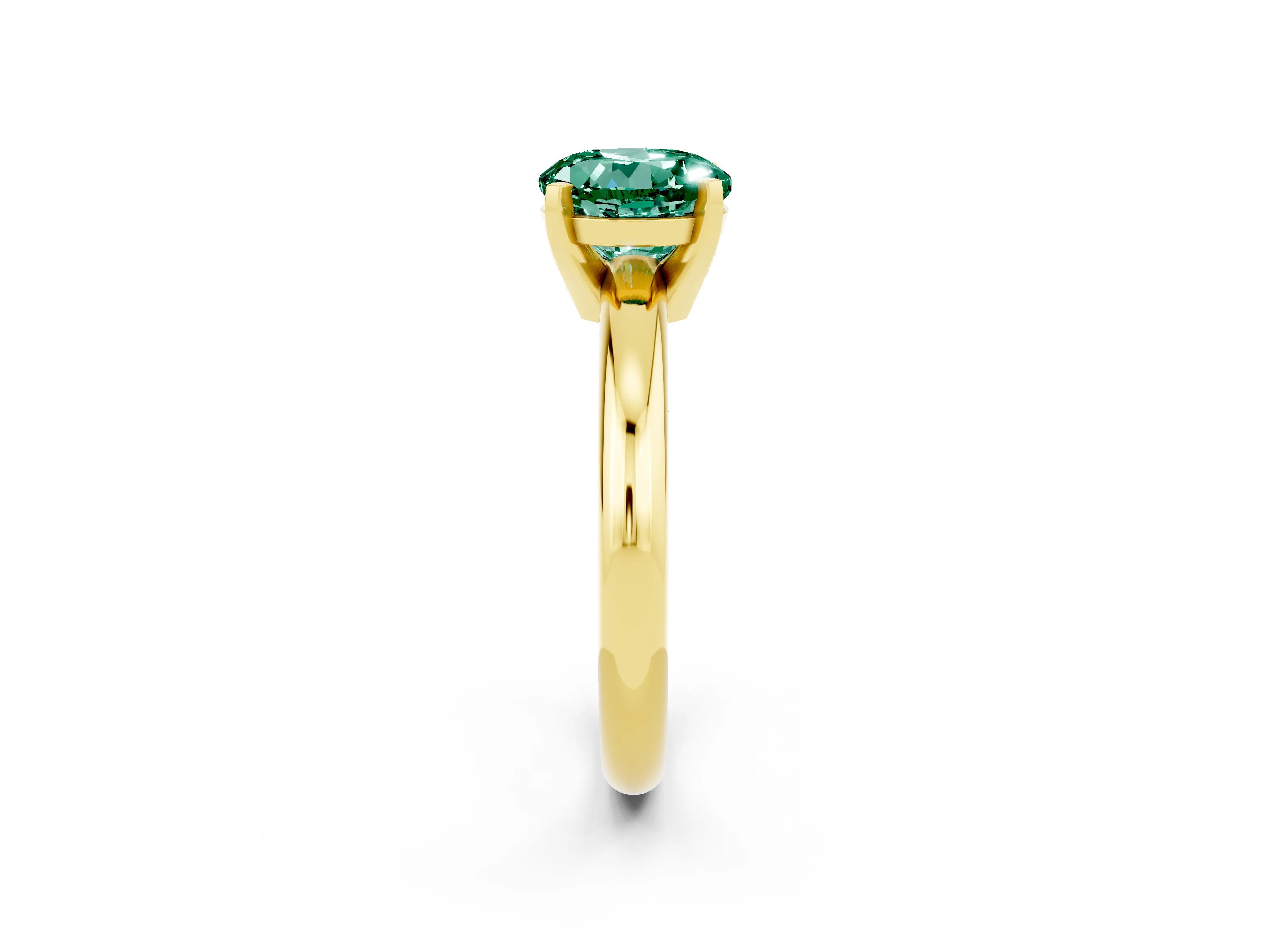 Yellow gold Round Cut Green Sapphire Solitaire Engagement Ring with Round Band and Four-Prong Setting_2