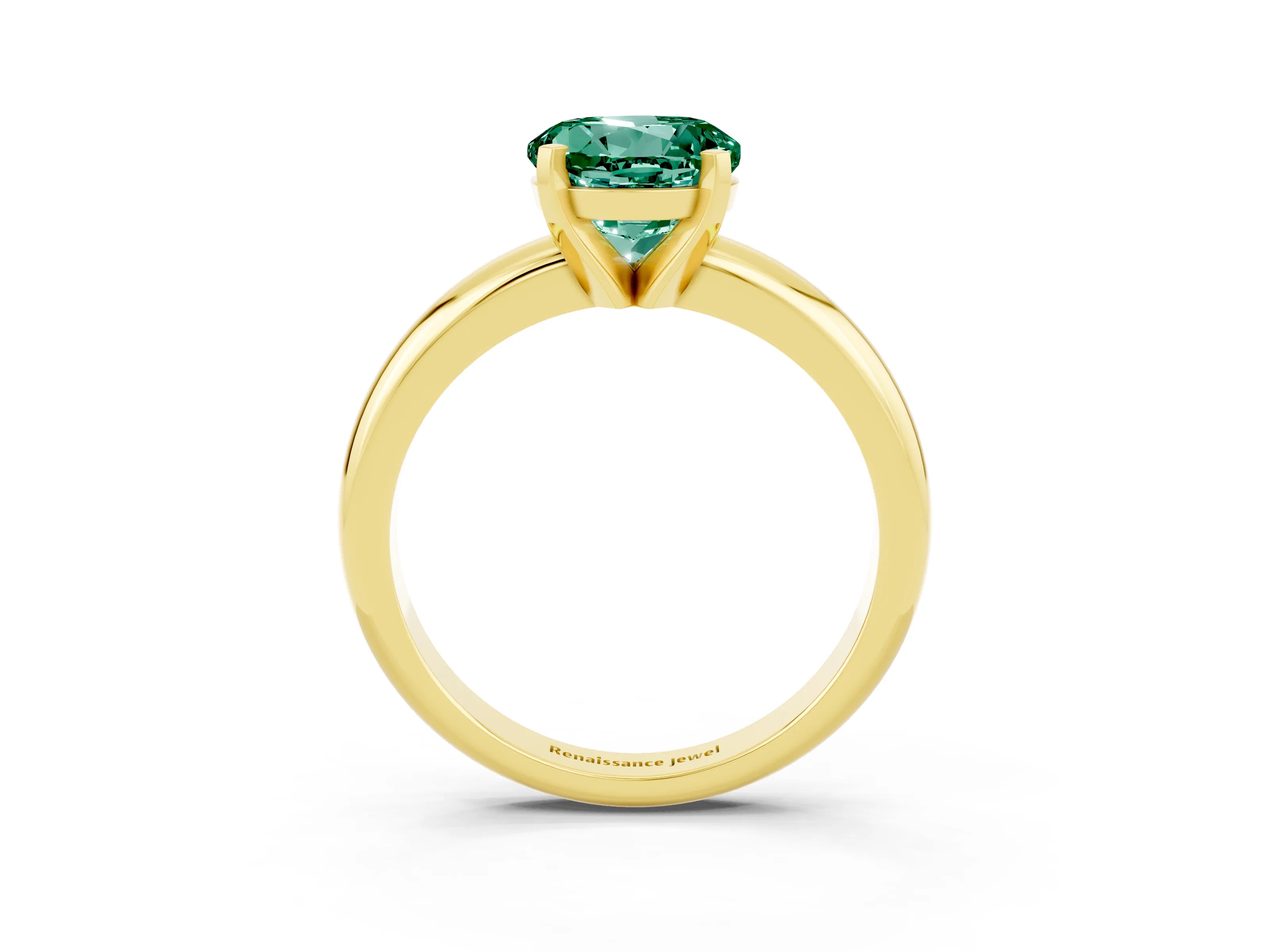 Yellow gold Round Cut Green Sapphire Solitaire Engagement Ring with Round Band and Four-Prong Setting_3