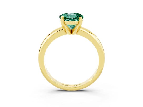 Yellow gold Round Cut Green Sapphire Solitaire Engagement Ring with Round Band and Four-Prong Setting
