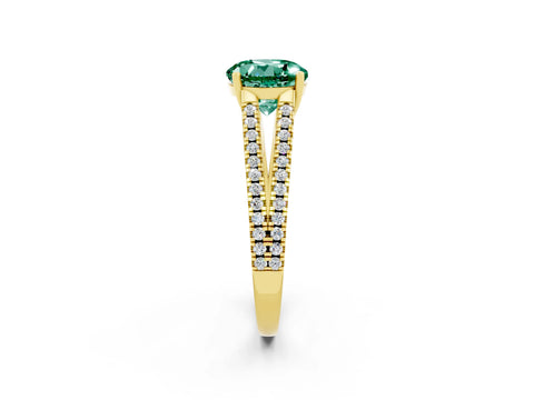 Yellow gold Round Cut Green Sapphire Solitaire Engagement Ring with Split Shank Pavé Band_2