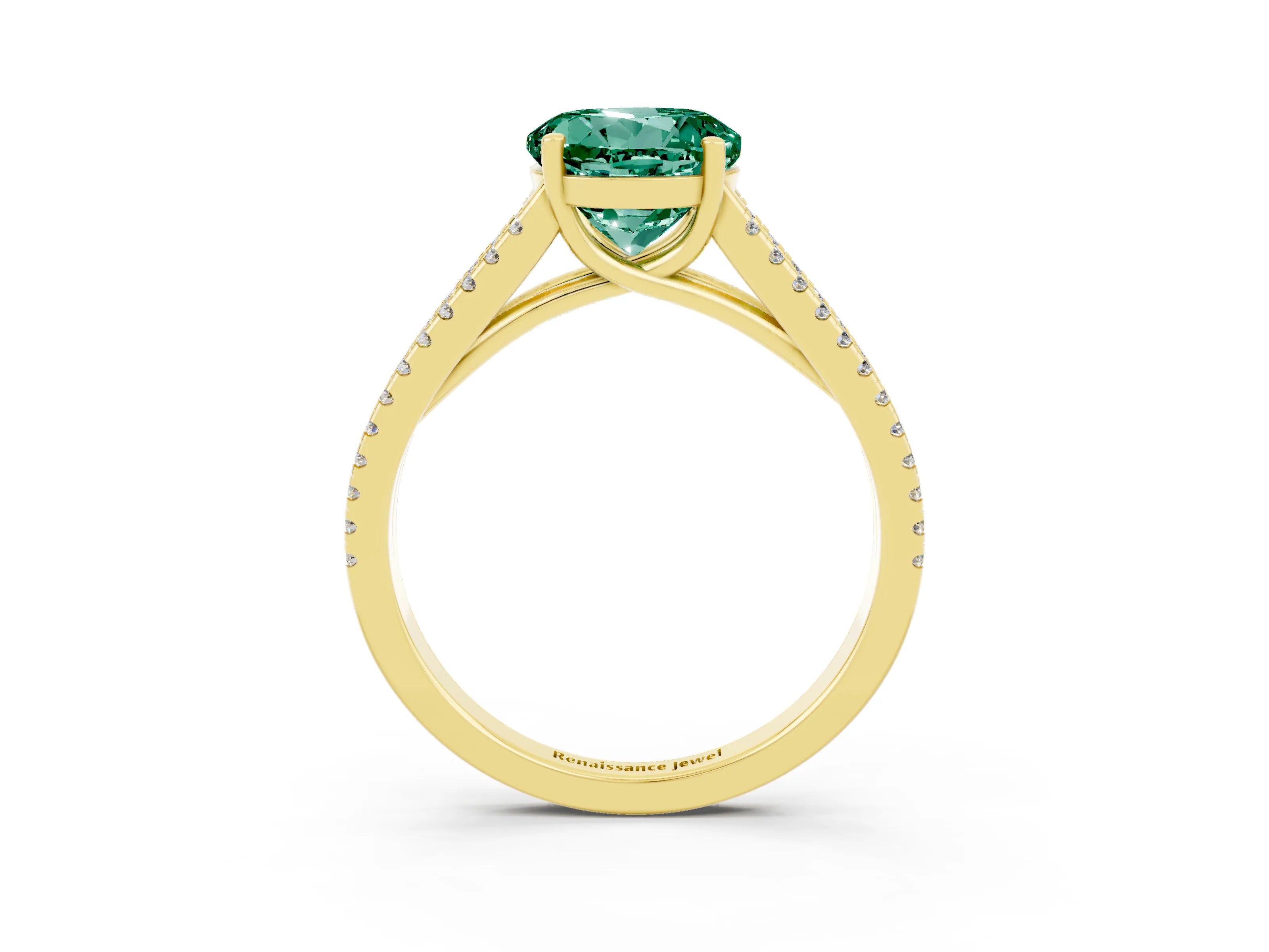 Yellow gold Round Cut Green Sapphire Solitaire Engagement Ring with Split Shank Pavé Band_3