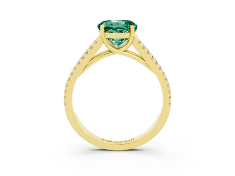 Yellow gold Round Cut Green Sapphire Solitaire Engagement Ring with Split Shank Pavé Band_3