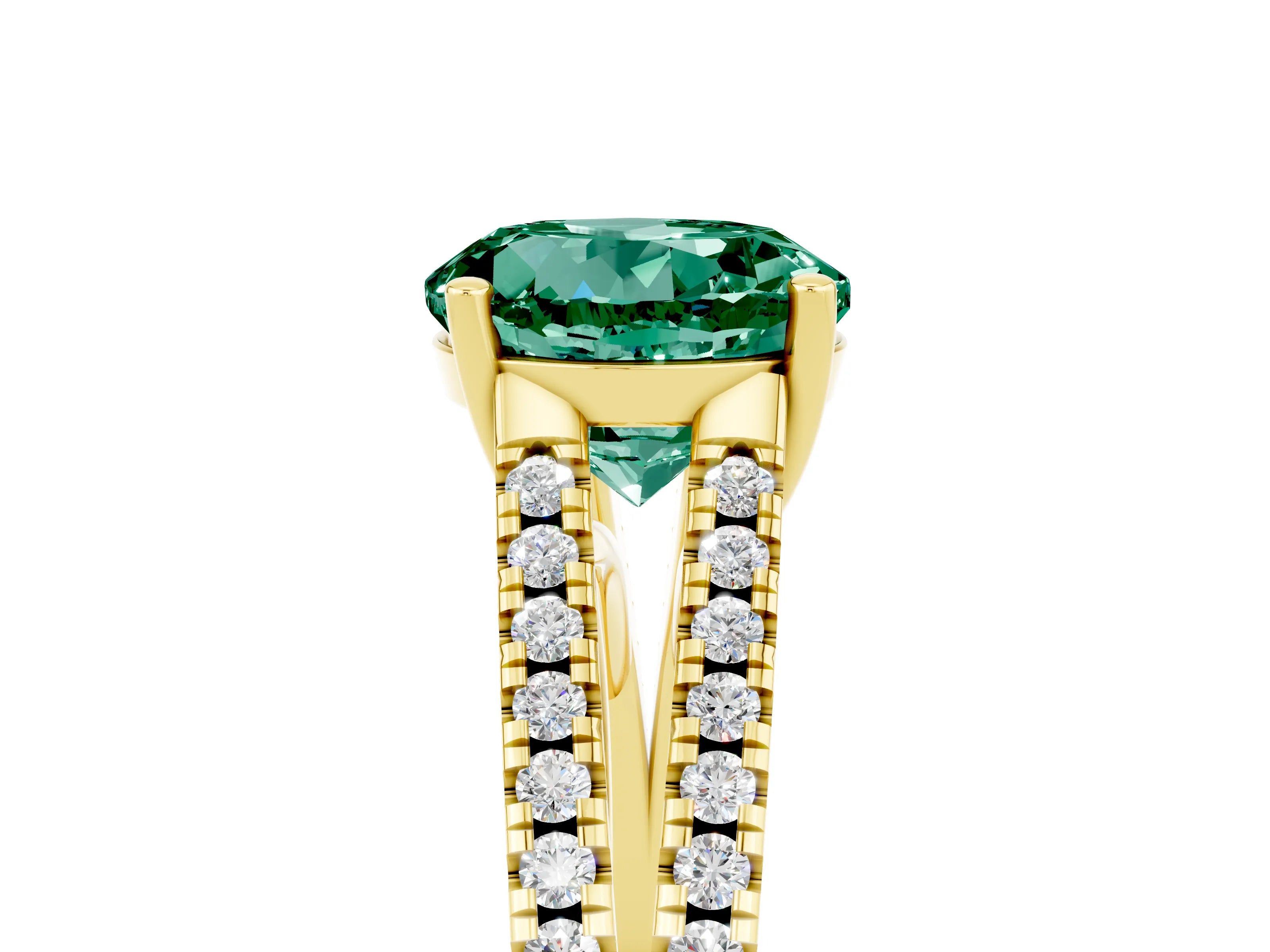 Yellow gold Round Cut Green Sapphire Solitaire Engagement Ring with Split Shank Pavé Band_5