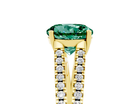 Yellow gold Round Cut Green Sapphire Solitaire Engagement Ring with Split Shank Pavé Band_5