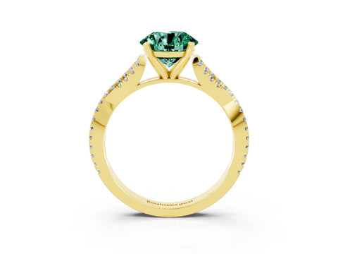 Yellow gold Round Cut Green Sapphire Solitaire Engagement Ring with Twisted Pavé Band and Four-Prong Setting_15